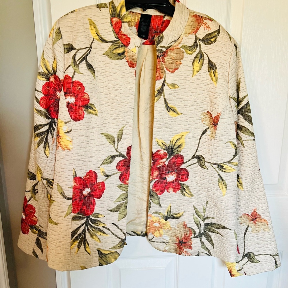 Floral Women's Jacket - Red and Cream